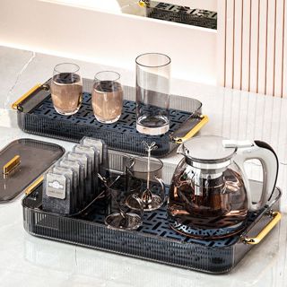 Khay trà, khay úp ly cốc ELI trong suốt 2 lớp kèm hộp lưu trữ đựng trà, cafe đa năng chất liệu nhựa acrylic cứng cáp