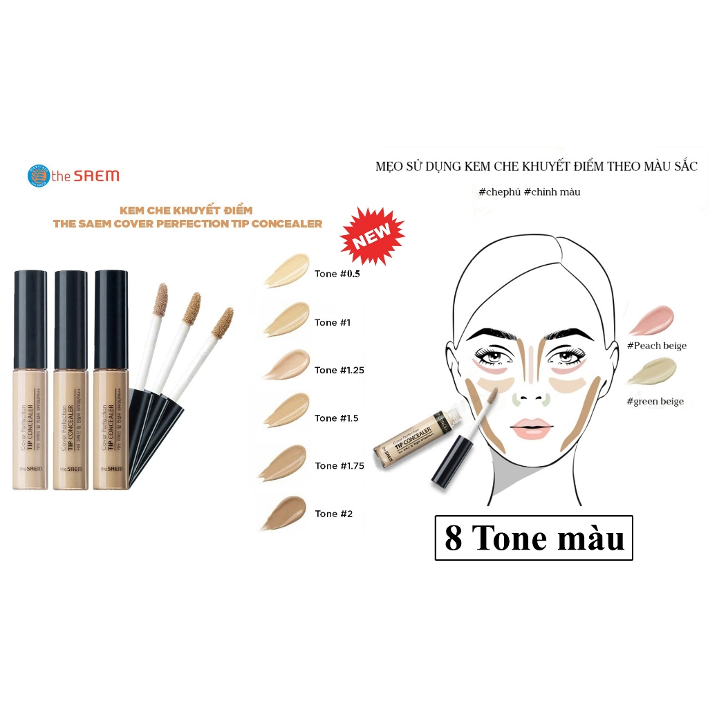 Kem che khuyết điểm THE SAEM Cover Perfection Tip Concealer SPF28/PA+ CKĐ chống nắng che phủ hoàn hảo