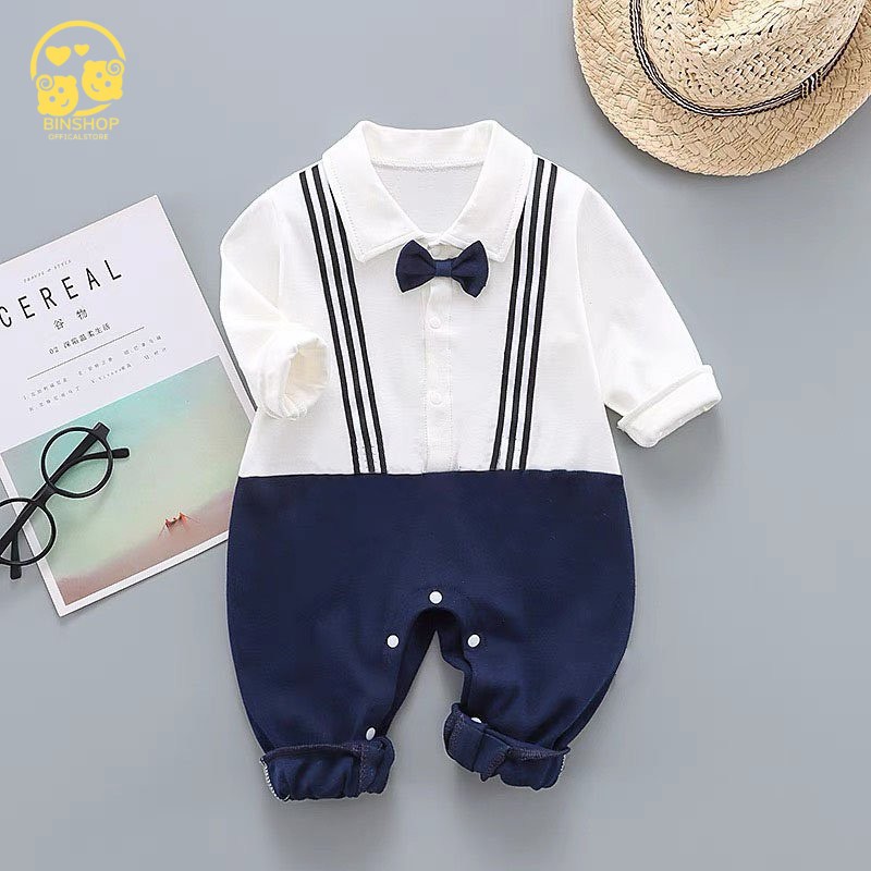 Body công tử chất Cotton cho bé trai dài tay thu đông, bodysuit cho bé liền thân, mẫu quần áo sơ sinh 0-12M.