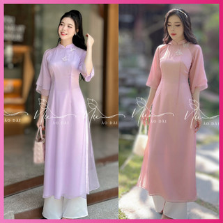 Áo dài nữ Ngọc Điệp màu tím chất voan tơ mềm mại ,4 tà cao cấp, phong cách trẻ trung, năng động