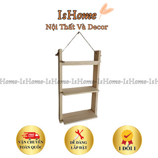 Kệ gỗ treo tường hình thang 3 tầng đa năng, Kệ gỗ treo tường trang trí - Tặng dây thừng + đinh