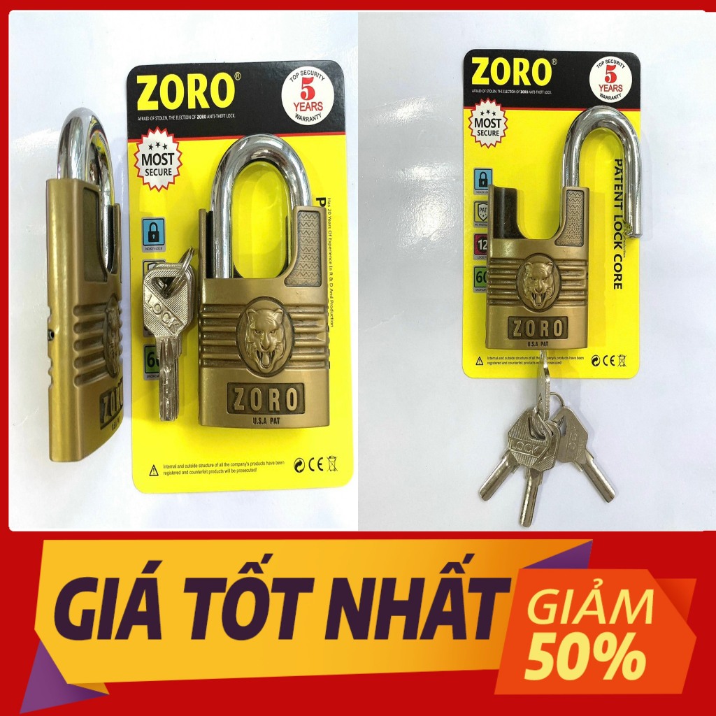 Ổ khóa chống cắt ZORO 6 phân đầu cọp càng chống cắt, thép chống gỉ công nghệ mỹ bảo vệ cửa nhà chống trộm
