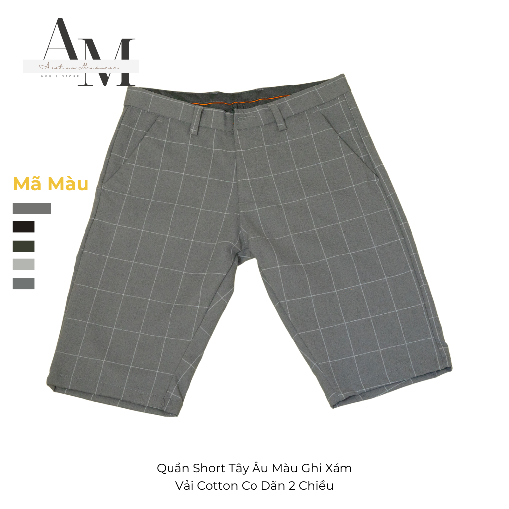 Quần Short Nam Tây Âu Avatino Menswear Sọc Caro, Vải Cotton 2 Chiều Co Dãn Cao Cấp