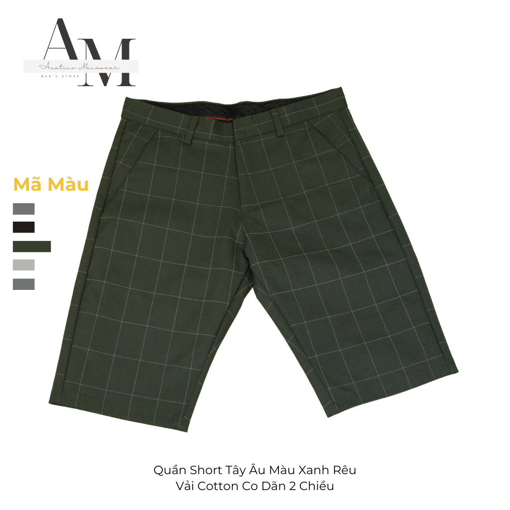 Quần Short Nam Tây Âu Avatino Menswear Sọc Caro, Vải Cotton 2 Chiều Co Dãn Cao Cấp