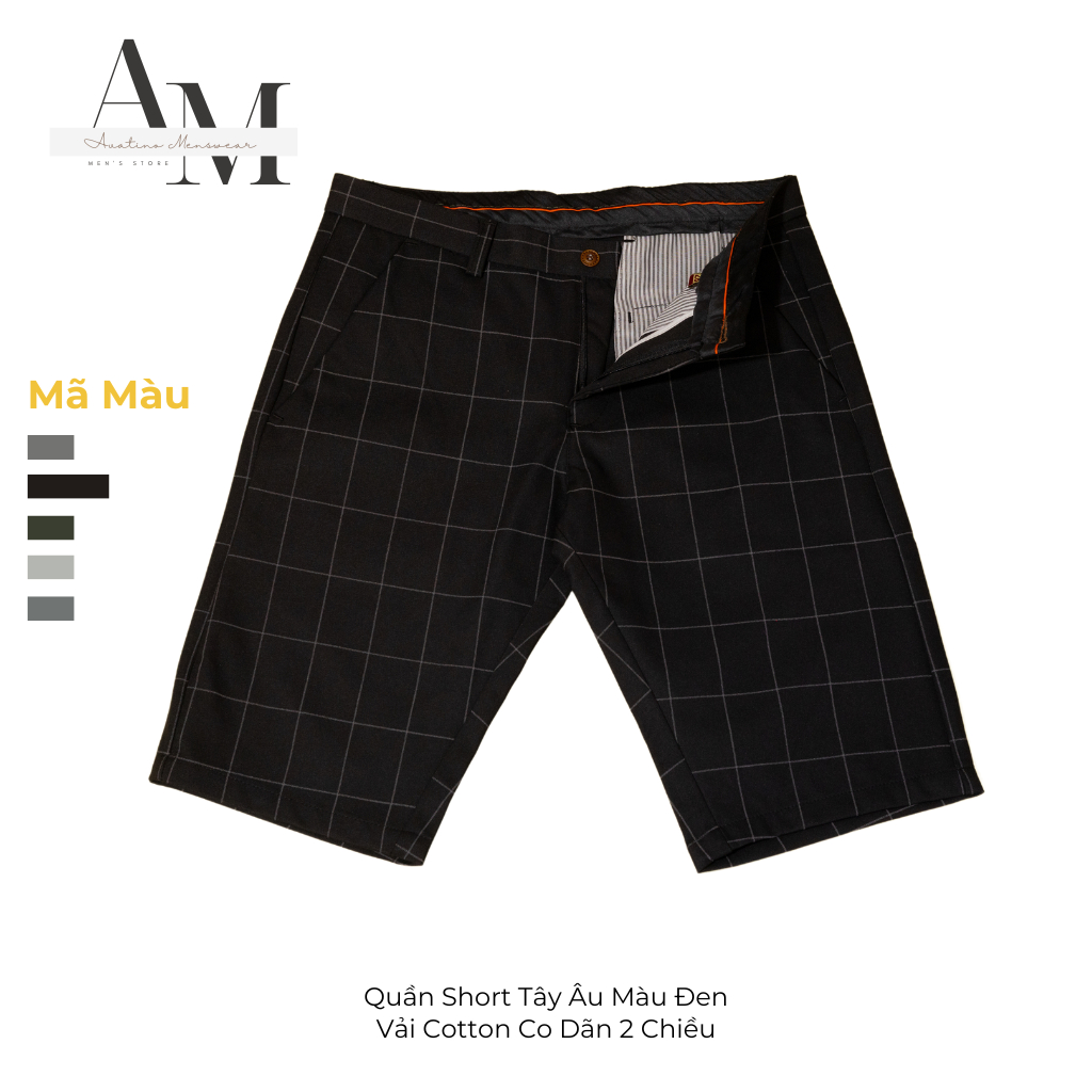 Quần Short Nam Tây Âu Avatino Menswear Sọc Caro, Vải Cotton 2 Chiều Co Dãn Cao Cấp