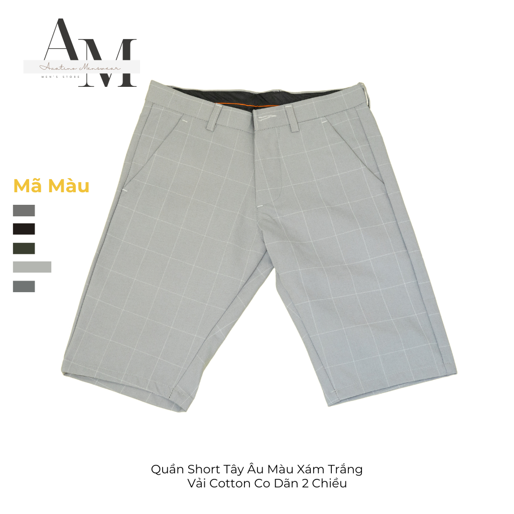 Quần Short Nam Tây Âu Avatino Menswear Sọc Caro, Vải Cotton 2 Chiều Co Dãn Cao Cấp