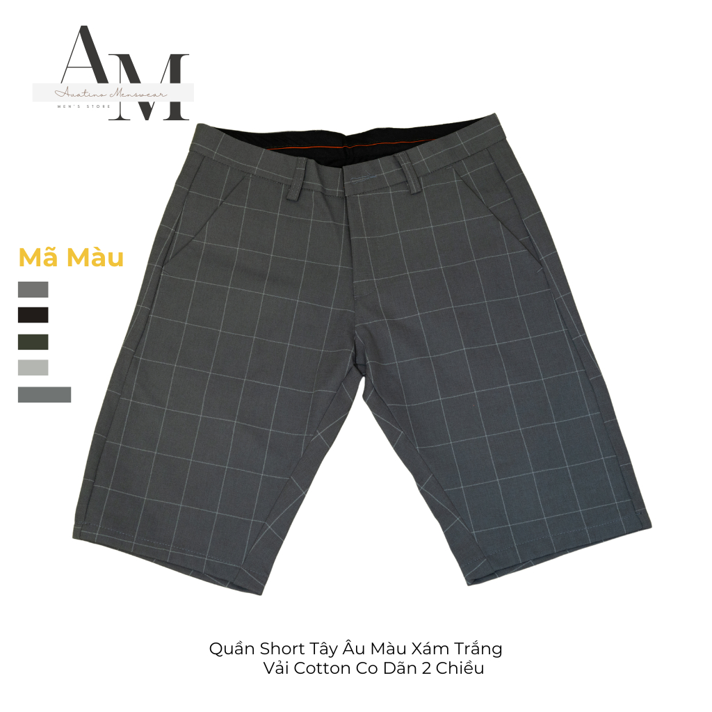 Quần Short Nam Tây Âu Avatino Menswear Sọc Caro, Vải Cotton 2 Chiều Co Dãn Cao Cấp