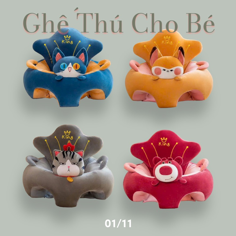 ghế tập ngồi,ăn dặm nhồi bông cho bé,ghế thú bông nhiều màu cho bé không gây kích ứng da mềm mịn