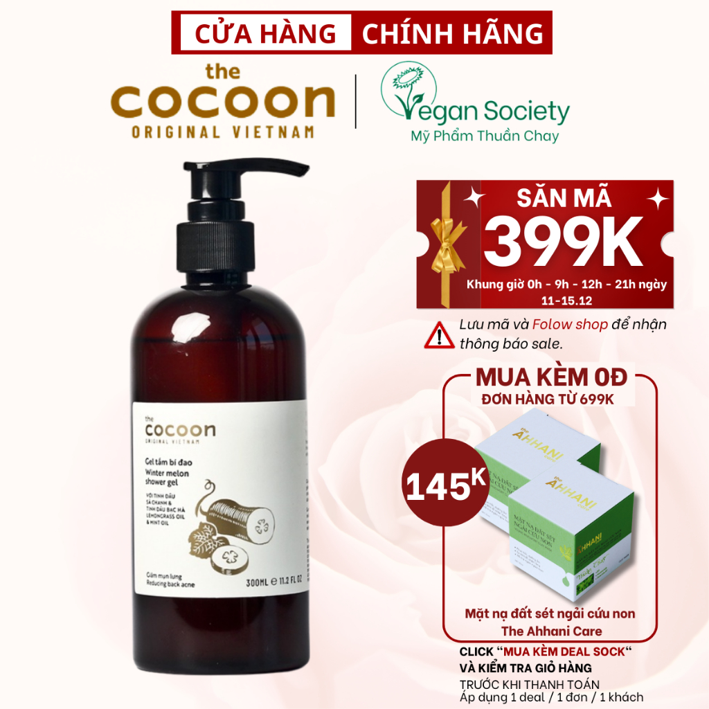 Gel tắm bí đao Cocoon 300ml (winter melon shower gel) - Vegan Society