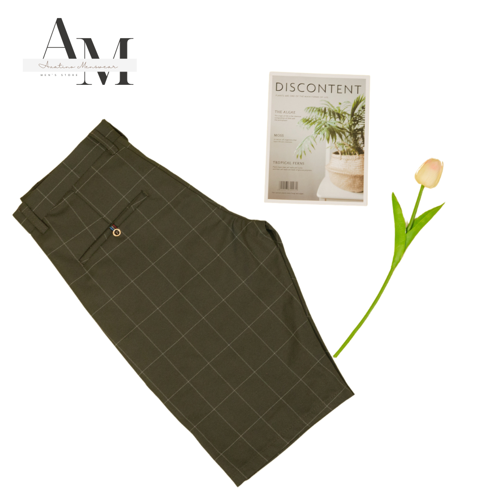 Quần Short Nam Tây Âu Avatino Menswear Sọc Caro, Vải Cotton 2 Chiều Co Dãn Cao Cấp