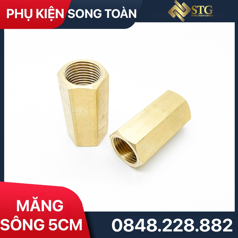 Măng Sông Đều & Hai Đầu Ren Trong - Bước Ren BSP G 1/2 21 DN15 Chiều Dài 5cm - Đồng Thau