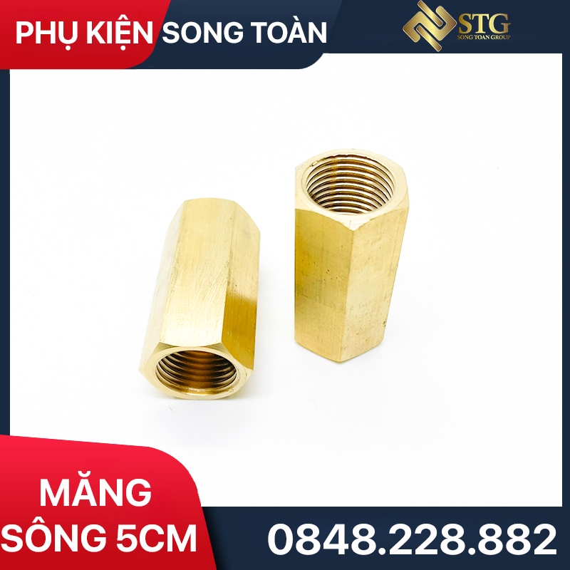 Măng Sông Đều & Hai Đầu Ren Trong - Bước Ren BSP G 1/2 21 DN15 Chiều Dài 5cm - Đồng Thau