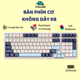 Bàn Phím Cơ Không Dây Hotswap Ziyou K8 3 Mode Trục Cơ Red Switch Có Lót Foam Cấu Trúc Gasket