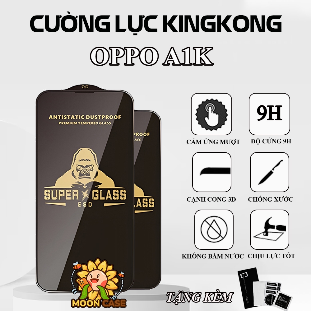 Kính cường lực Oppo A1k Super Kingkong full màn , miếng dán bảo vệ toàn màn hình