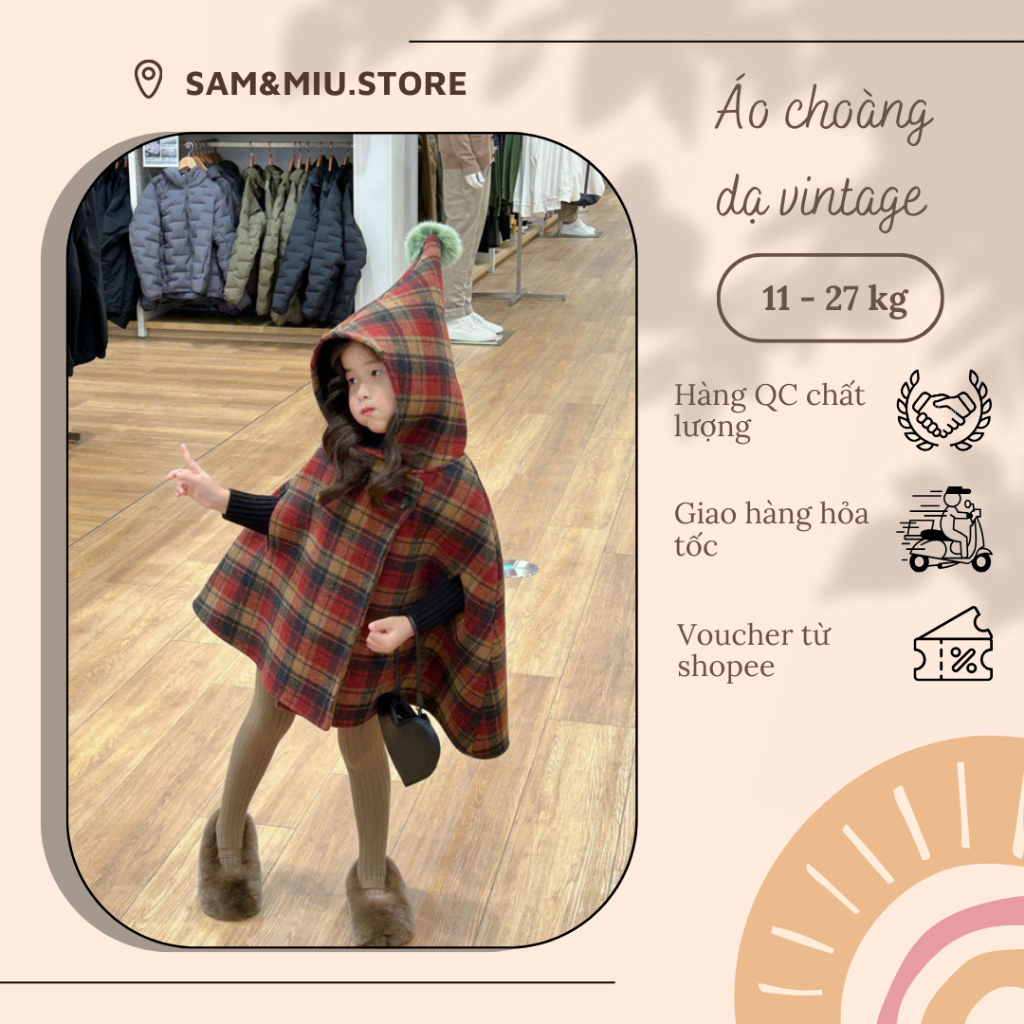 Áo khoác cho bé gái, áo dạ bé gái kẻ caro phong cách Hàn hàng cao cấp