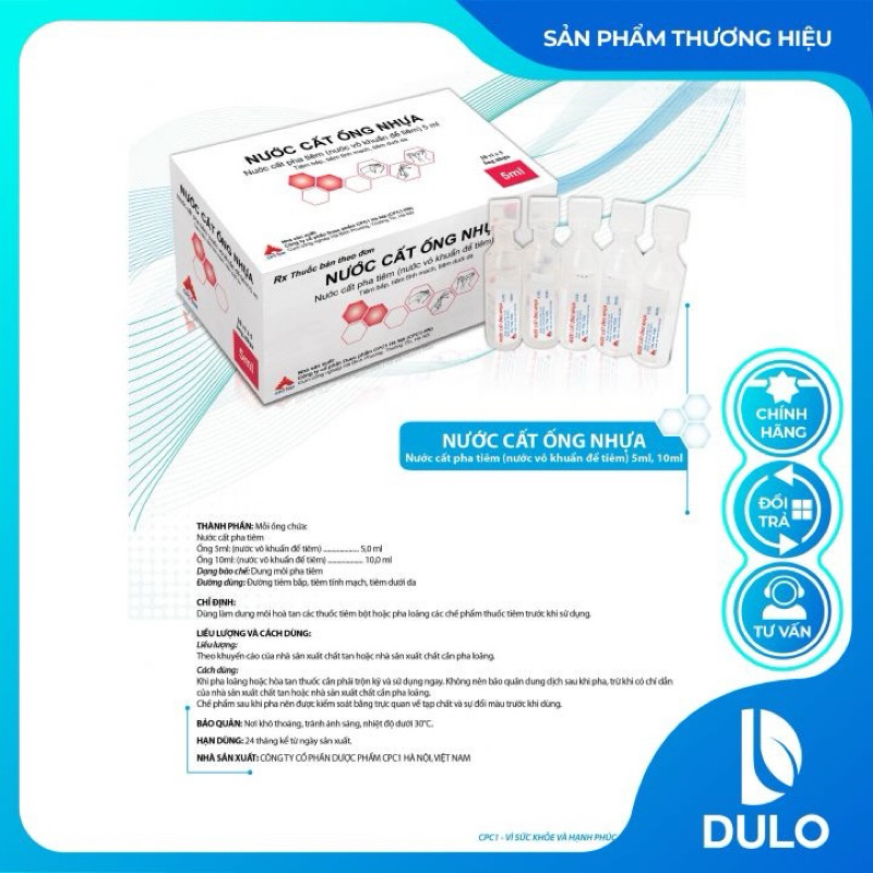 Nước cất tiêm ống nhựa 5ml - CPC1HN - Dung môi, nước cất hòa tan