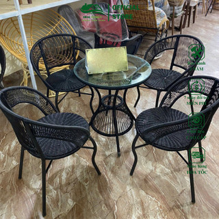 Bộ bàn ghế phòng ăn phòng khach cafe giả mây khung thép sang trọng cao cấp/Healhomes bảo hành 2 năm