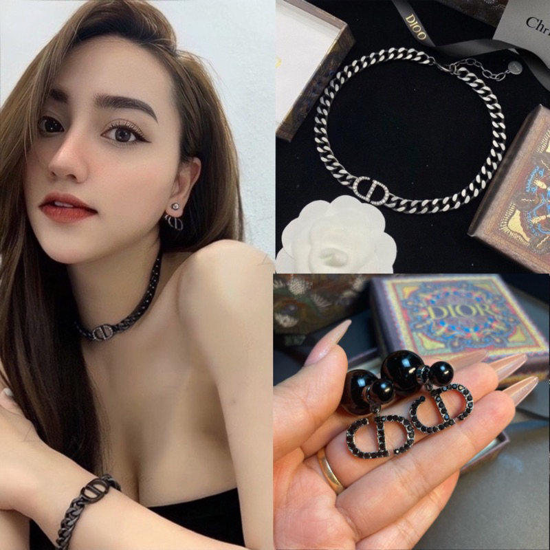 Set bộ khuyên tai vòng cổ cao cấp quấn xích mặt chữ sang chảnh mã MJ1801-1