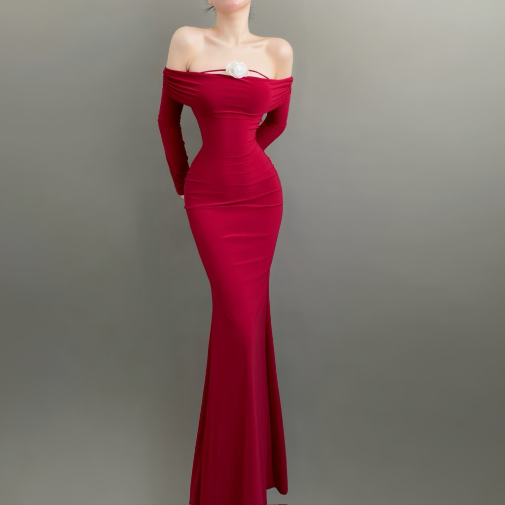 TADstore - Andea Dress đầm maxi trễ vai tay dài
