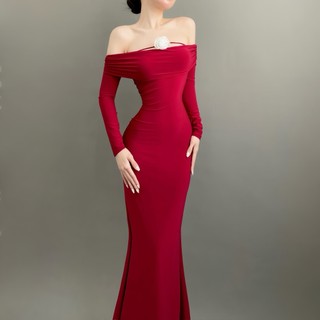 TADstore - Andea Dress đầm maxi trễ vai tay dài