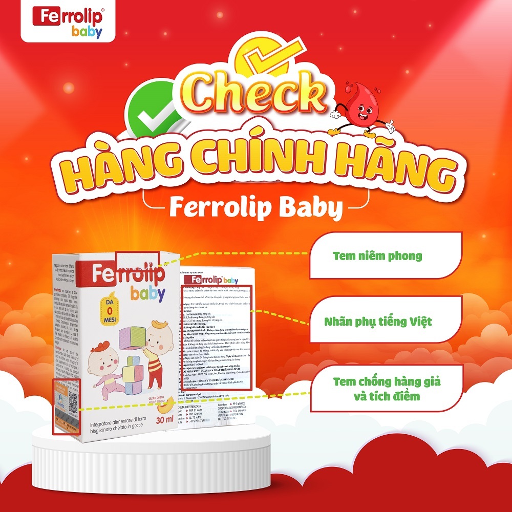 Sắt Ferrolip Baby dạng siro vị đào thơm ngon lọ 30 mL