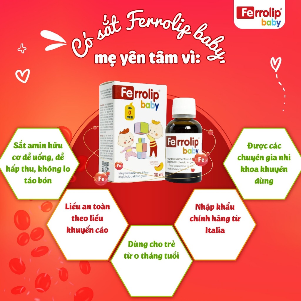 Sắt Ferrolip Baby dạng siro vị đào thơm ngon lọ 30 mL