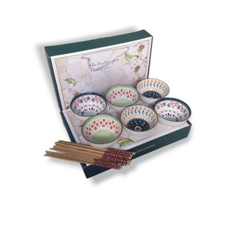 Set 6 bát con ăn cơm thổ cẩm vintage + 6 đôi đũa