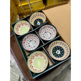 Set 6 bát con ăn cơm thổ cẩm vintage + 6 đôi đũa