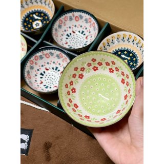 Set 6 bát con ăn cơm thổ cẩm vintage + 6 đôi đũa