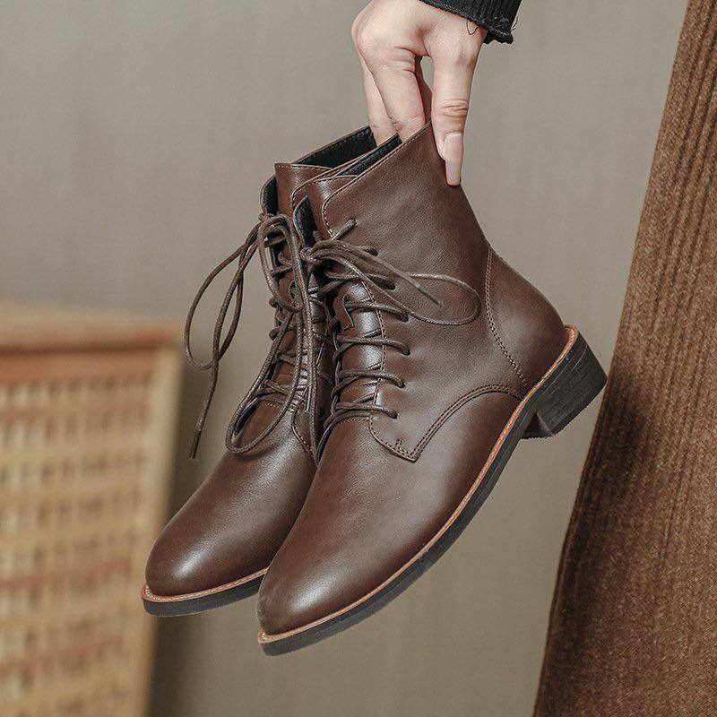 Giày bốt nữ TEA Chelsea Boots đế bằng gót sừng cao 2p da mềm - MS0037