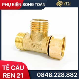 Tê cầu đồng vàng, tê chia nước đai ốc đồng thau 21 đai xoay