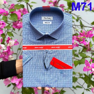 Áo sơ mi nam, sơ mi xanh kẻ caro đen nhỏ ngắn tay, sơ mi nam pierre cardin chính hãng mẫu hàn quốc