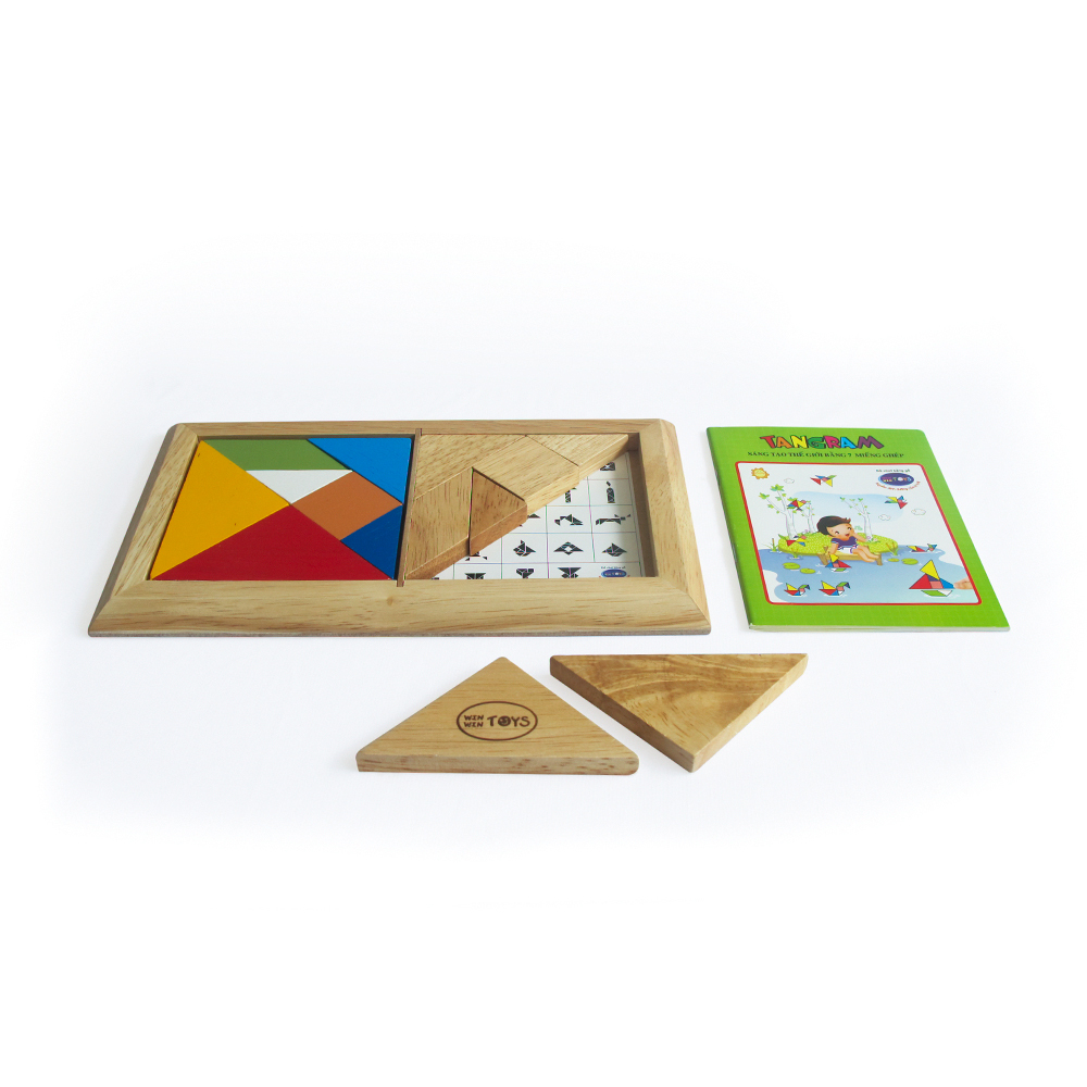 Trò ghép hình Tangram đôi 14 mảnh | Đồ chơi lắp ráp 7 mảnh gỗ sáng tạo cho bé