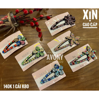 Kẹp tóc mái dạng bật, tách, bẻ đính đá màu hình hoa cao cấp Marcely