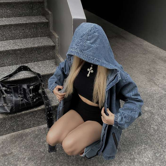 Áo Khoác Jean SAIGONESE Có Mũ Chất Denim Form Rộng Unisex Nam Nữ 2 Màu