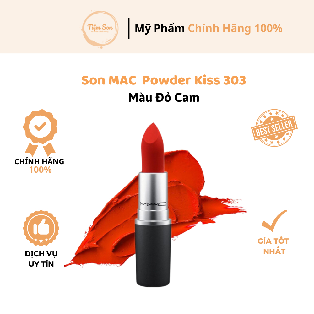 Son MAC Powder Kiss Màu 303 Màu Đỏ Cam Tông Màu Quốc Dân Đảm Bảo Chính Hãng [GIÁ RẺ]