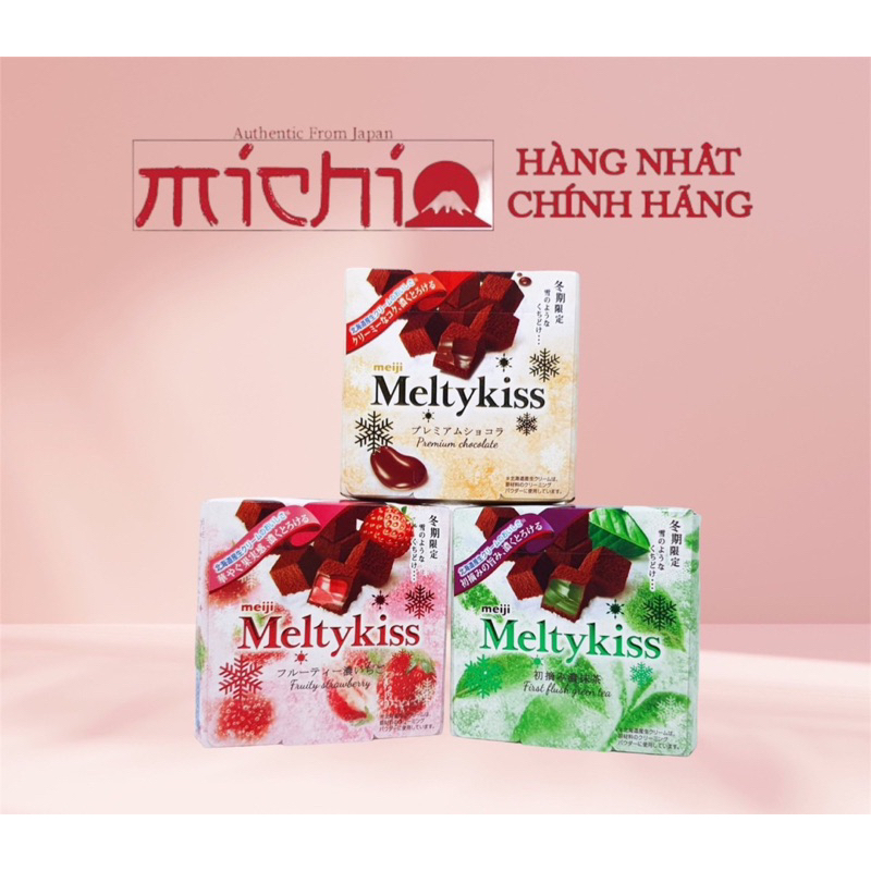 Socola tươi Meiji Meltykiss 56g Melty Kiss vị vani, trà xanh, dâu tây, caramen nội địa Nhật Bản
