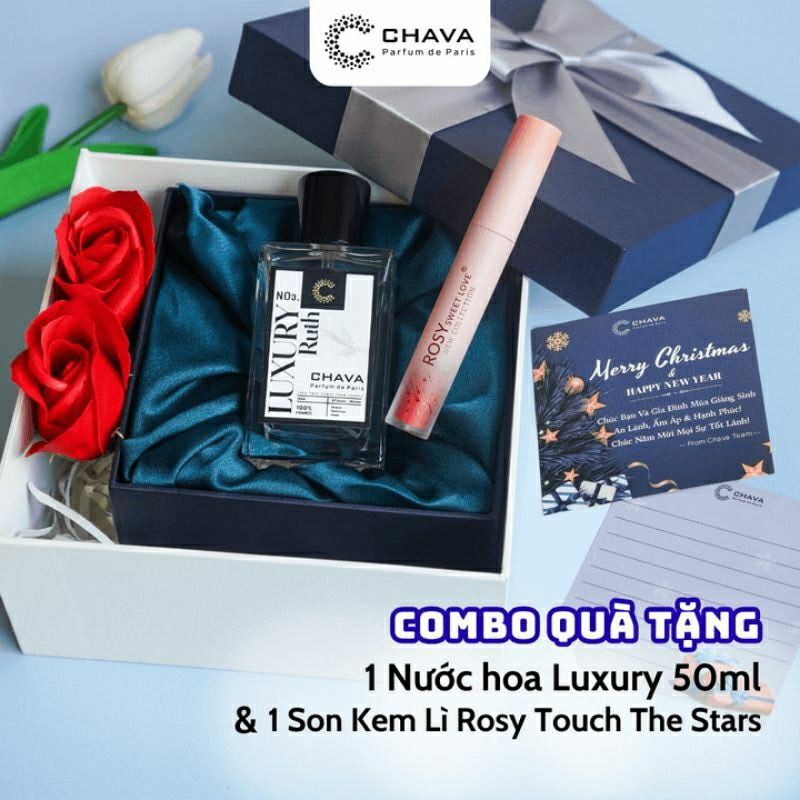 COMBO QUÀ TẶNG 1 NƯỚC HOA LUXURY 50ML + 1 SON KEM LÌ ROSY TOUCH THE STARS - CHAVA