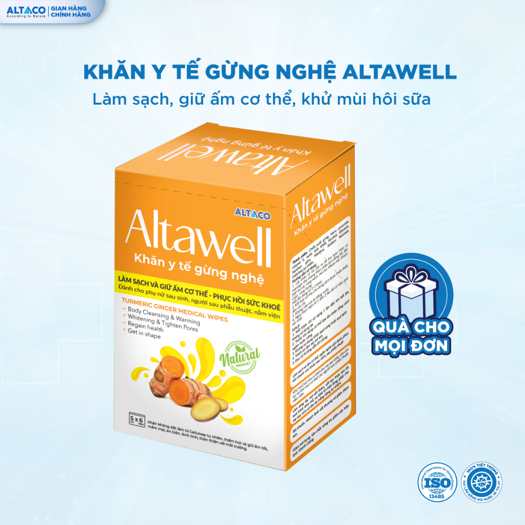 Altawell Khăn Gừng Nghệ Giúp Vệ SInh Khử Mùi Cơ Thể Phòng Cảm Lạnh Sau