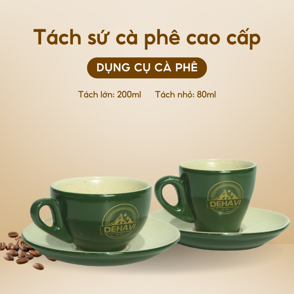 Bộ tách uống Trà / Cà phê bằng sứ từ Dehavi thể tích 200ml, 80ml