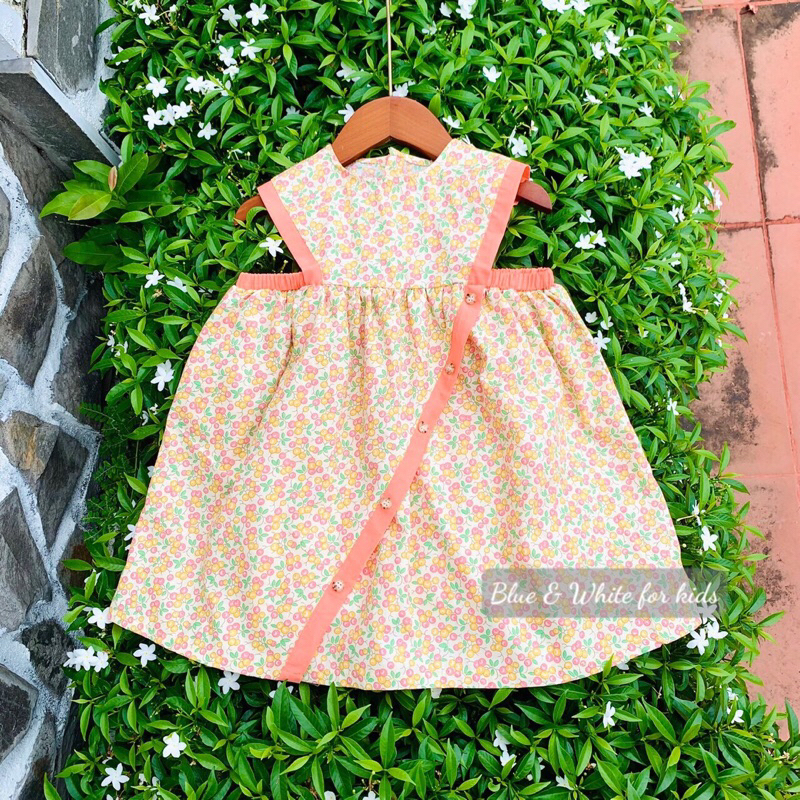 Đầm bé gái ELY vạt xéo chất thô cotton thoáng mát, 2 màu hồng tím và trắng