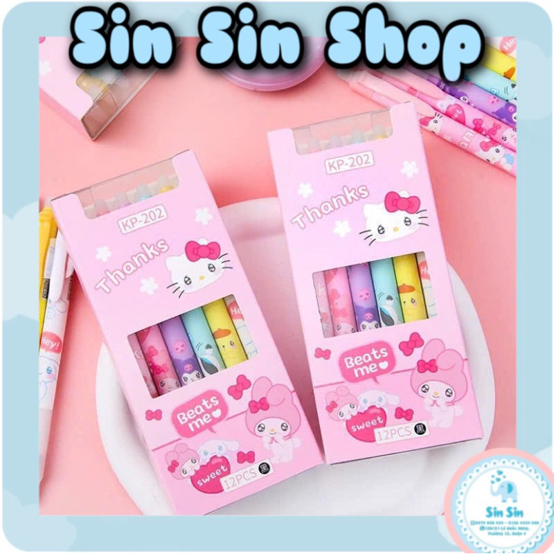 HỘP 12 BÚT BI BẤM BÔI ĐƯỢC NHÂN VẬT HOẠT HÌNH MELODY DỄ THƯƠNG