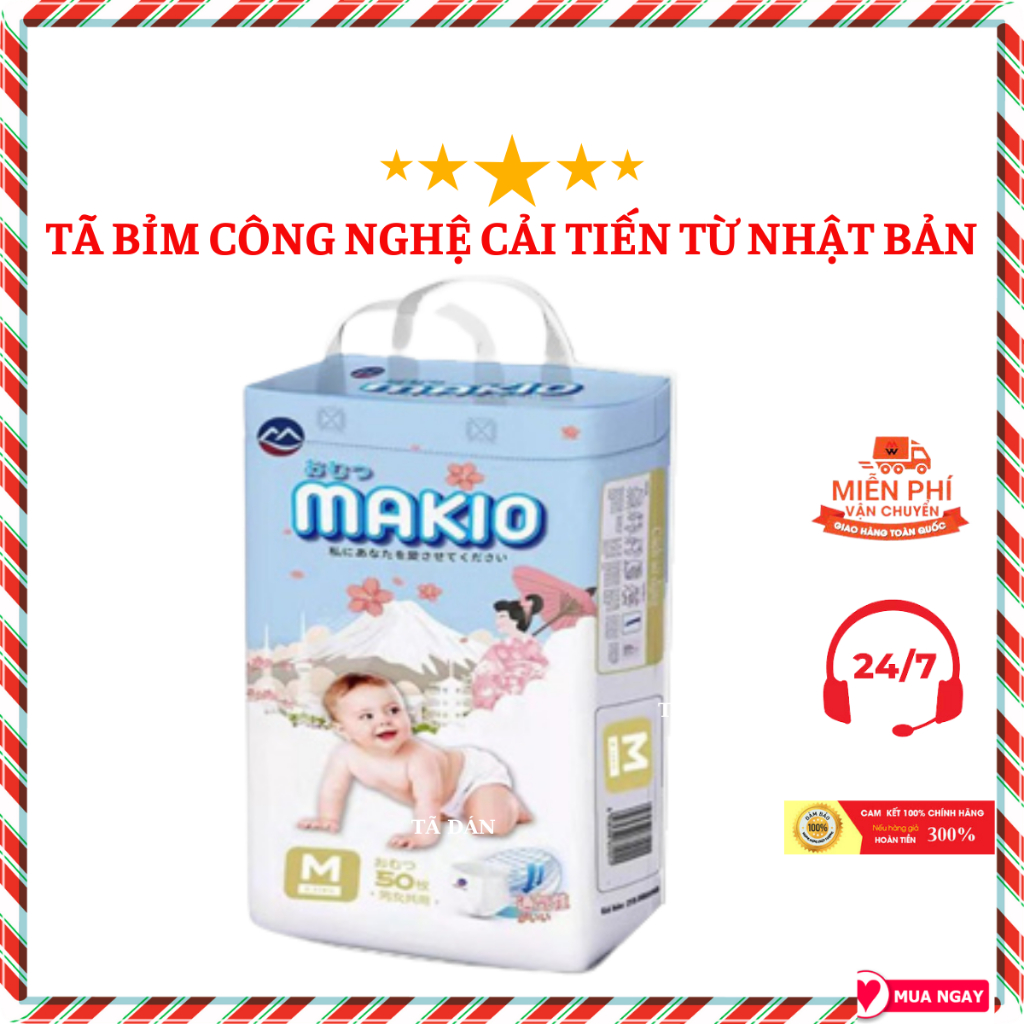 Tã bỉm chống hăm công nghệ nhật bản Makio ( Bỉm quần ) M/L/XL/2XL/3XL ( 50 miếng )