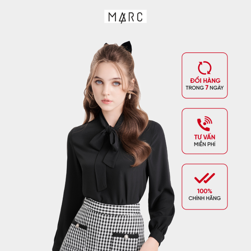 Áo kiểu sơ mi nữ MARC FASHION tay dài thắt nơ CBMX019822