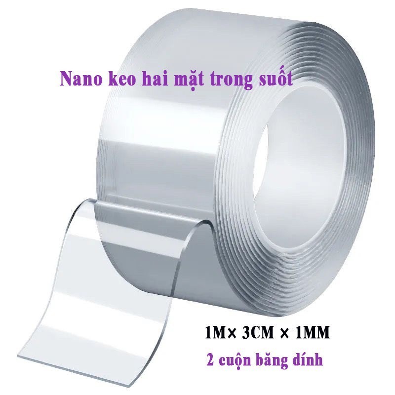 01 Băng dính 2 hai mặt nano keo dán trắng đa năng trong suốt dạng gel siêu dính