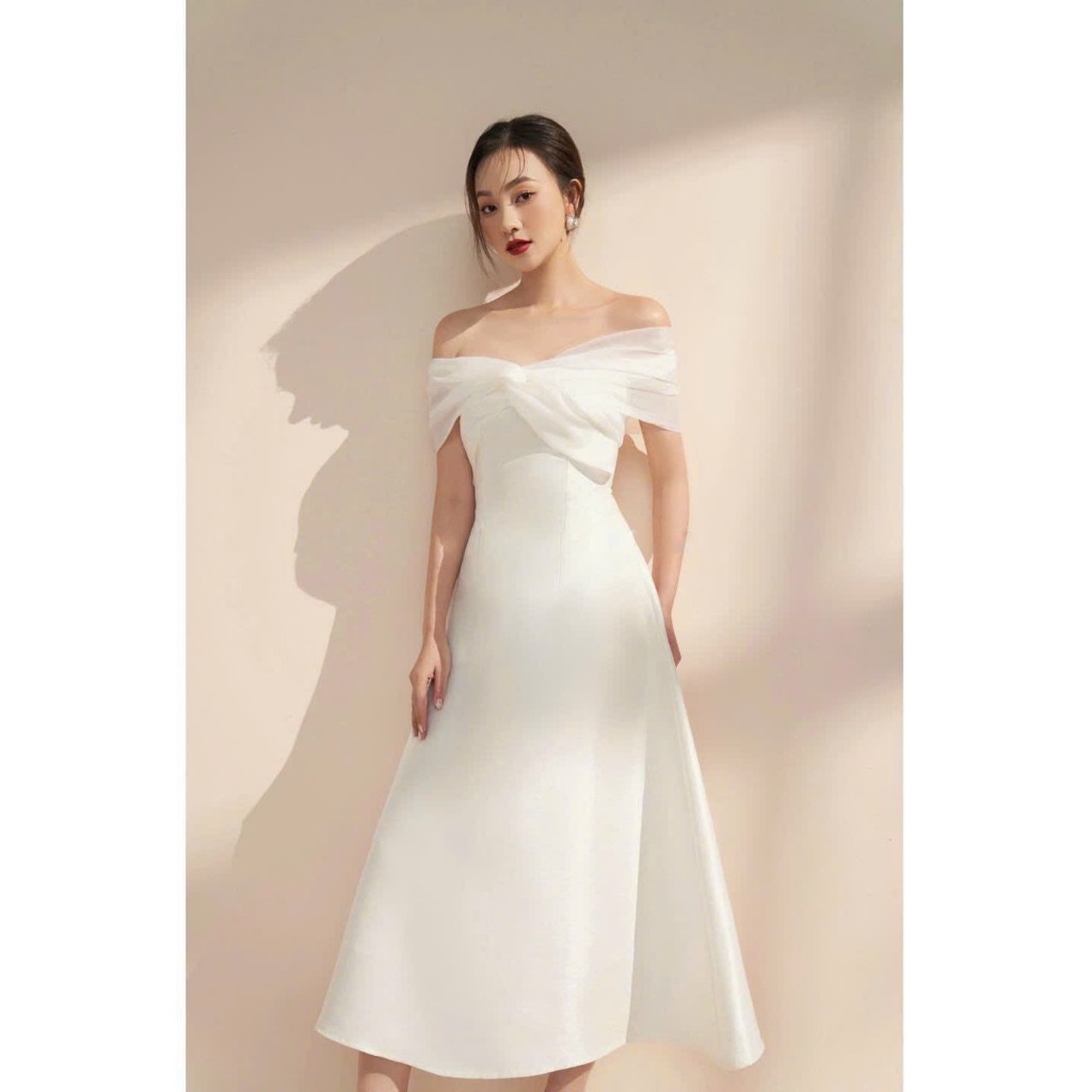 H140 Đầm Dự Tiệc Trễ Vai Xoắn Dáng Xòe Dài Akara Closet Phù Hợp Dự Tiệc Sang Trọng Dành Cho Nữ