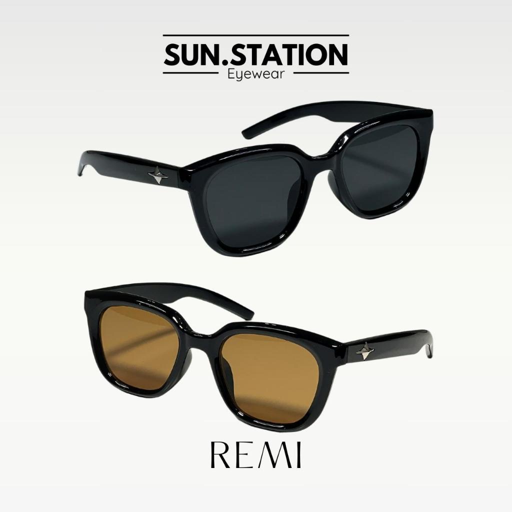Kính râm nam nữ gọng vuông chống tia uv SUN.STATION, Kính mát đen ngầu hot trend chắn bụi, mang đi đường, đi biển - REMI
