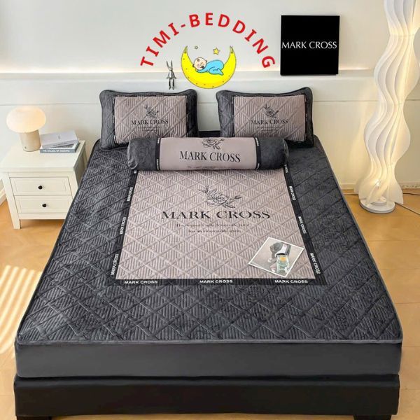 Ga giường nỉ nhung cao cấp Mark cross dày dặn, ấm áp có tặng kèm vỏ gối ôm - Timibedding