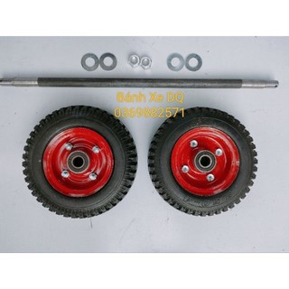 Bộ 2 bánh xe đẩy 20cm mâm đỏ + trục