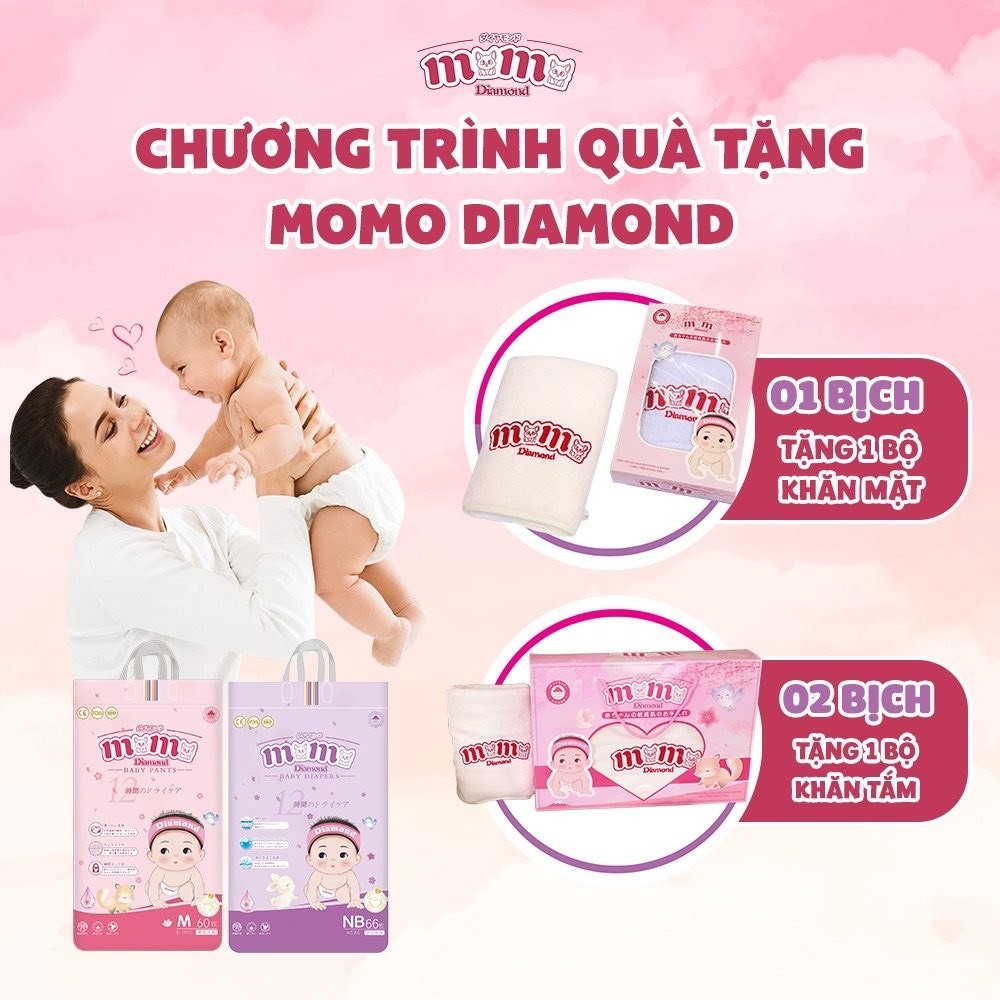 Bỉm Tã dán/quần MOMO DIAMOND - MOMOTARO- MOMO LUXURY S64,M62,M60,L54,XL50,XXL48,X